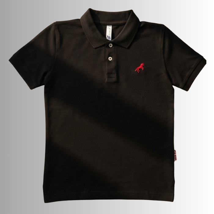 Black Polo Shirt With Red Horse Logo