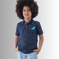 Navy Blue Abstract Polo Shirt With Denim Shorts