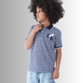 Blue And White Patterned Polo Shirt With Denim Shorts