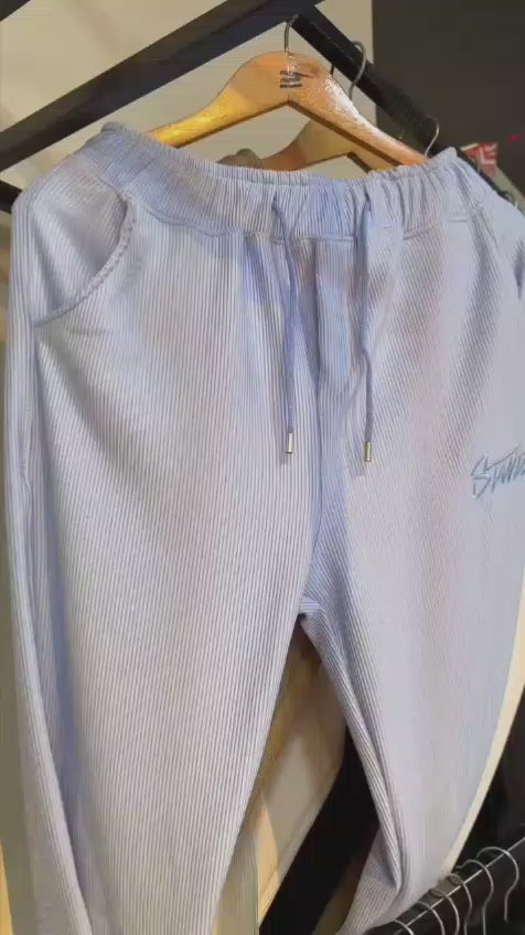 Light Blue Ribbed Jogger Pants – Casual Comfort Style